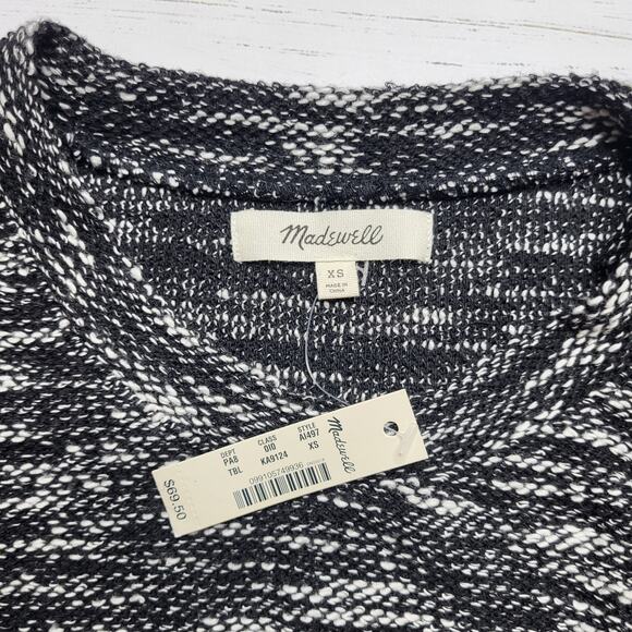 Madewell Button Shoulder Wide Sleeve Sweater Top Marled Black Crewneck Cotton XS - Picture 9 of 10